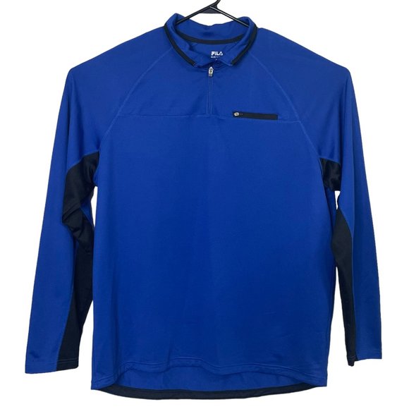 FILA Mens XXL Blue & Black Long‎ Sleeve Fitness Sweater 1/4 Zip Pullover - Picture 1 of 6